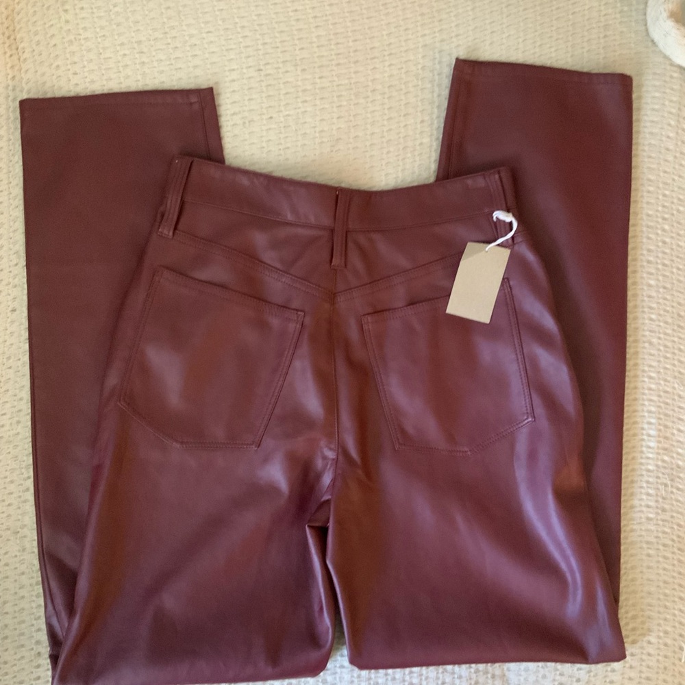 NWT Madewell Plus Perfect Vintage Straight Jean Faux Leather Red Pants 27 - Picture 2 of 9